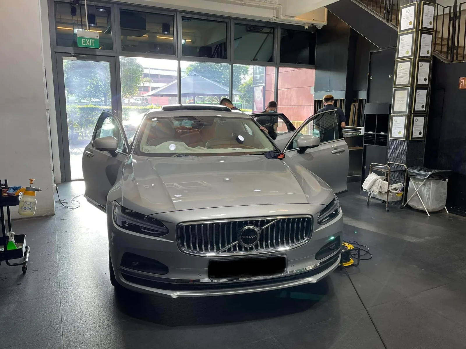 Silver Volvo S90 having window film installed at Infratint Singapore