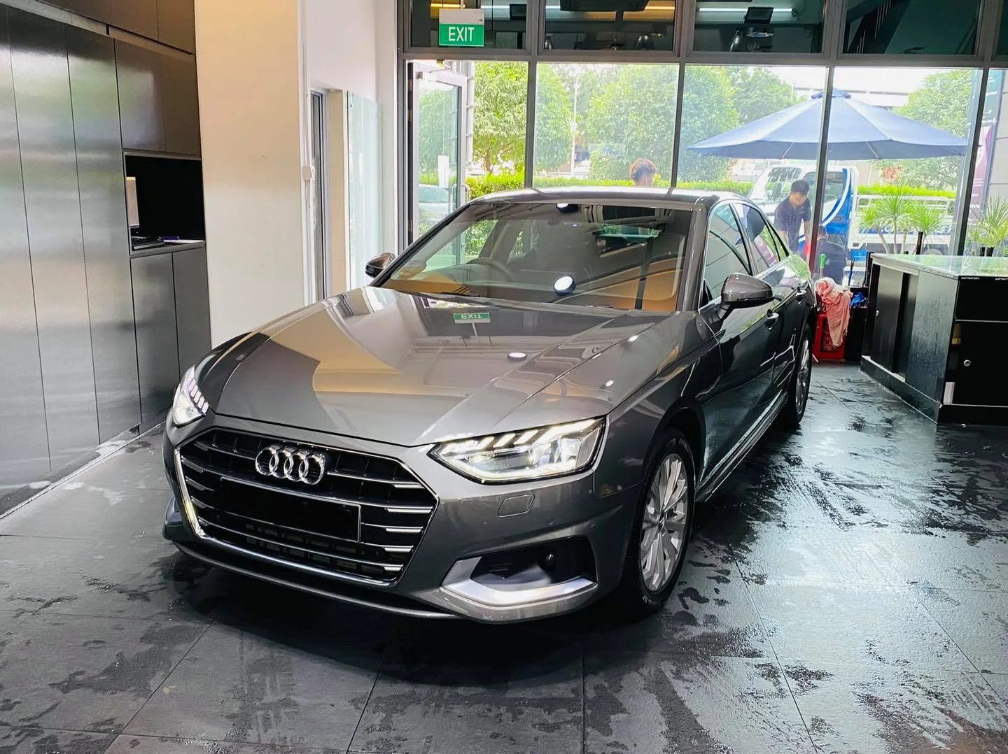 Grey Audi A4 front grille view inside Infratint Singapore for window film