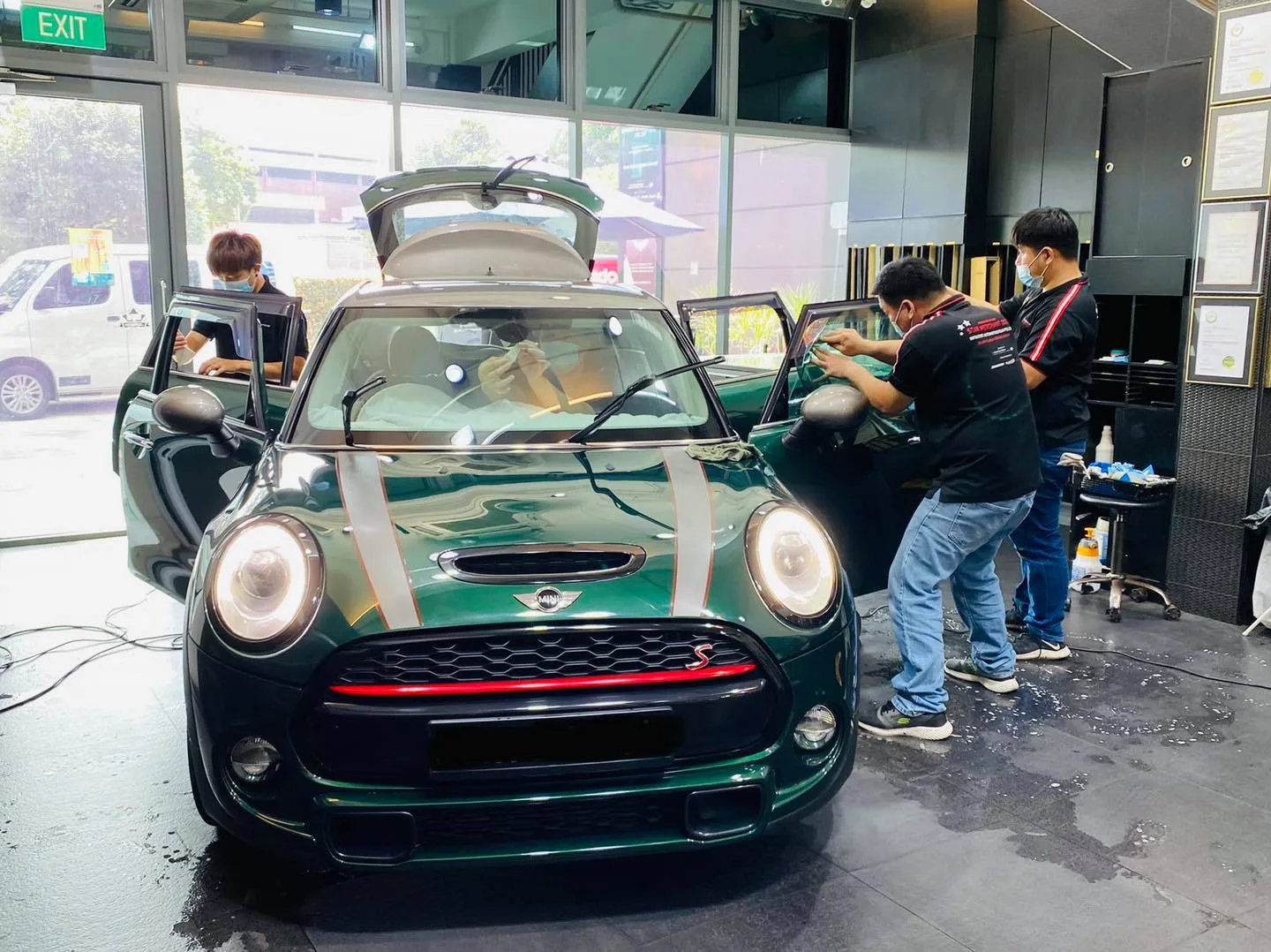 Green Mini Cooper S having window film fitted at Infratint Singapore
