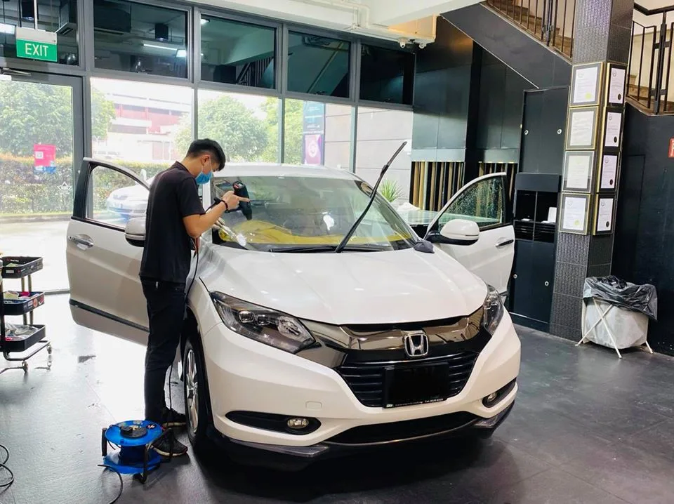 White Honda HR-V having its windscreen tinted at Infratint Singapore