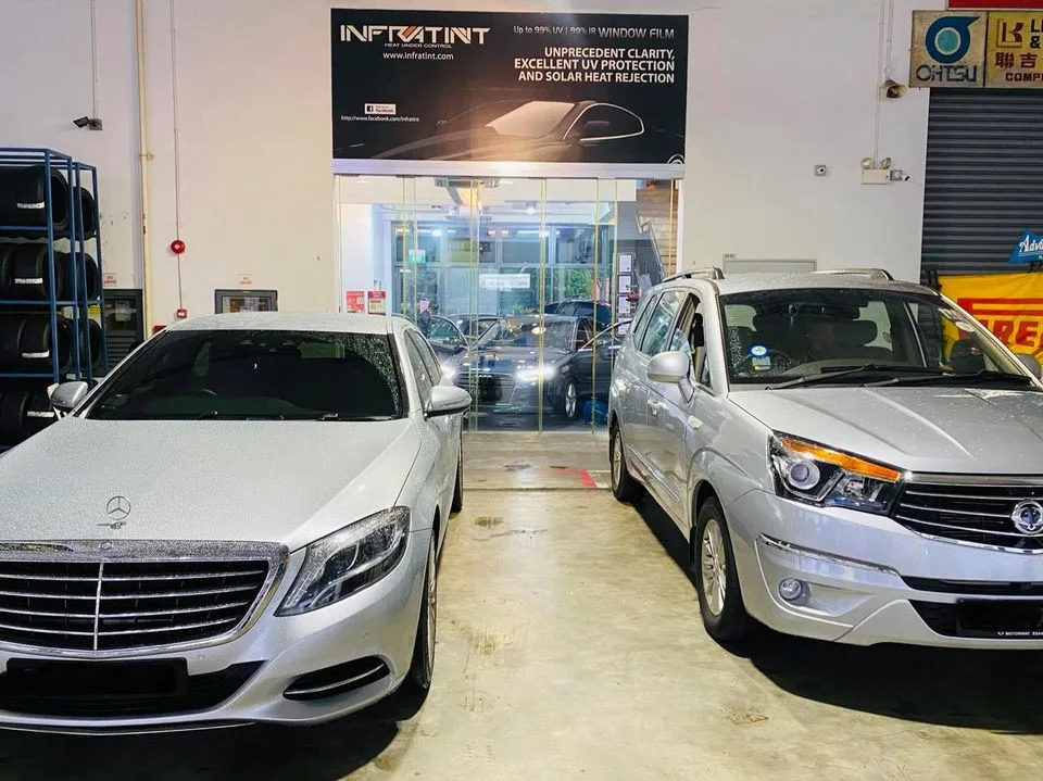 Silver Mercedes-Benz sedan and SsangYong SUV at Infratint Singapore