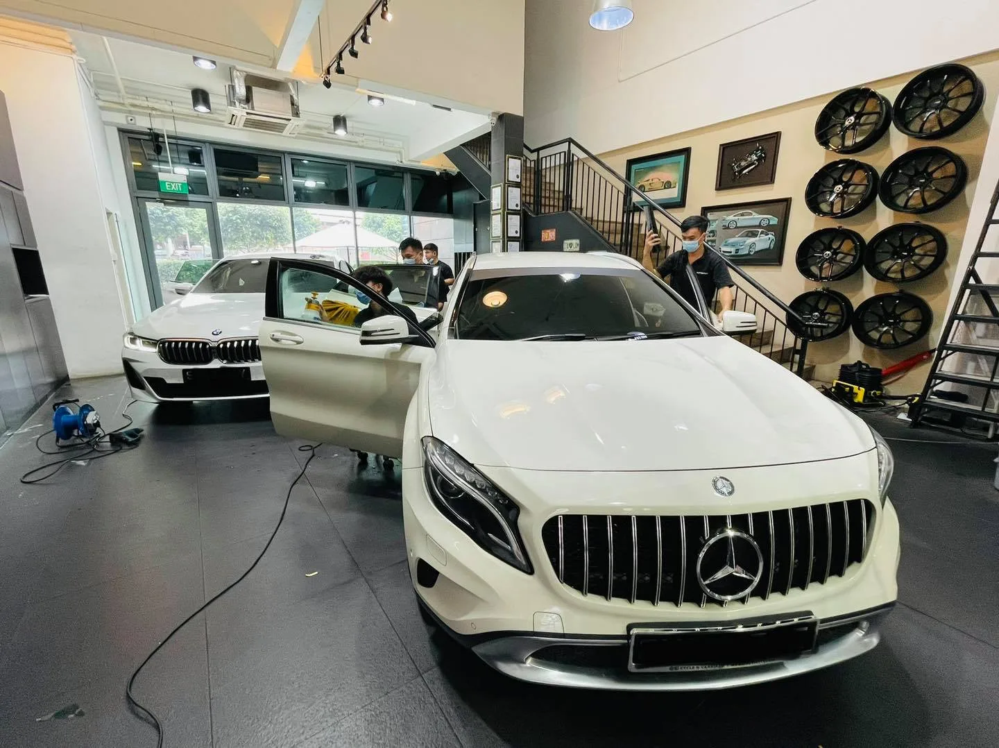 White Mercedes-Benz crossover in for window film at Infratint Singapore