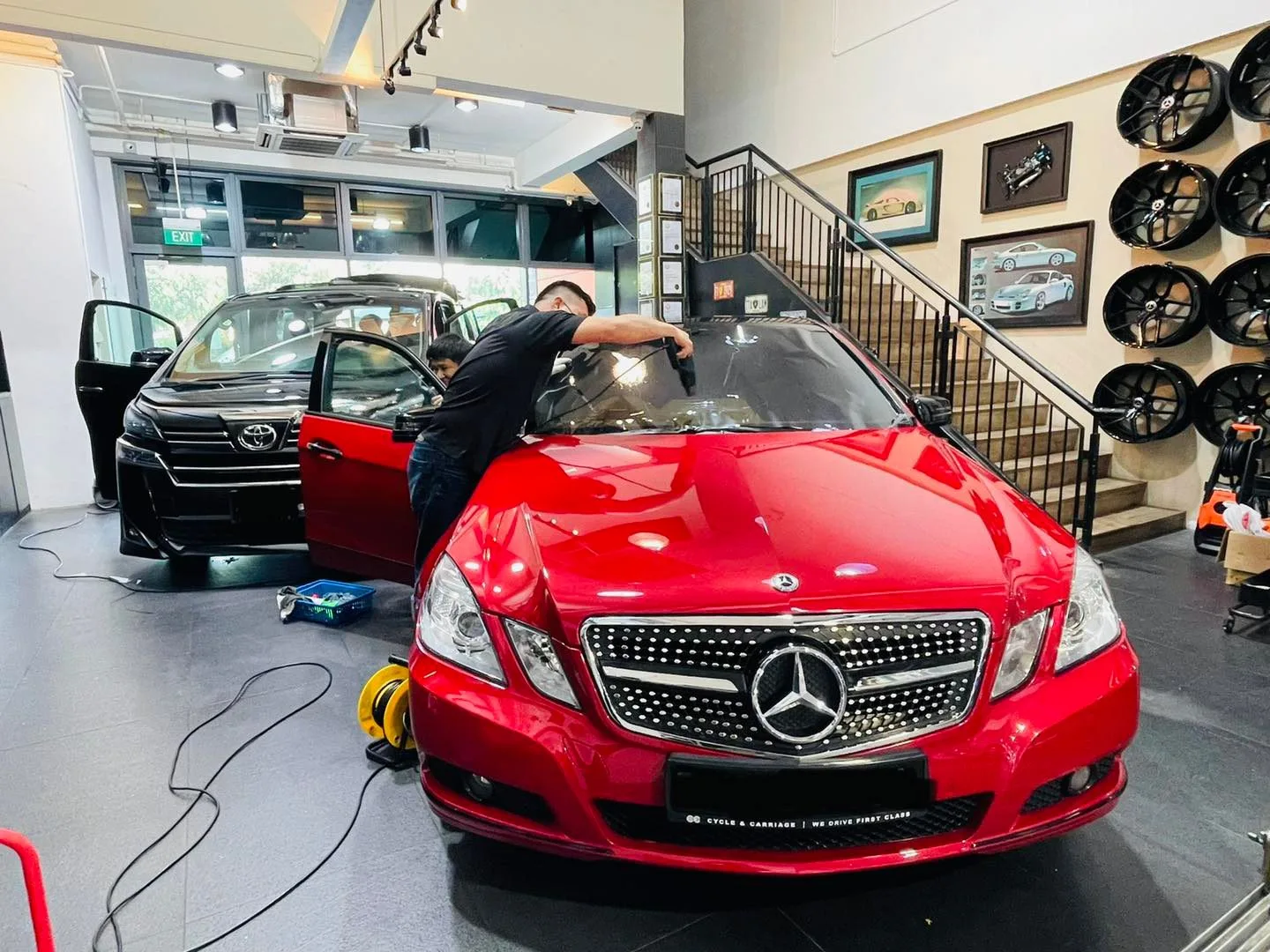 Red Mercedes-Benz E-Class having window film fitted at Infratint Singapore