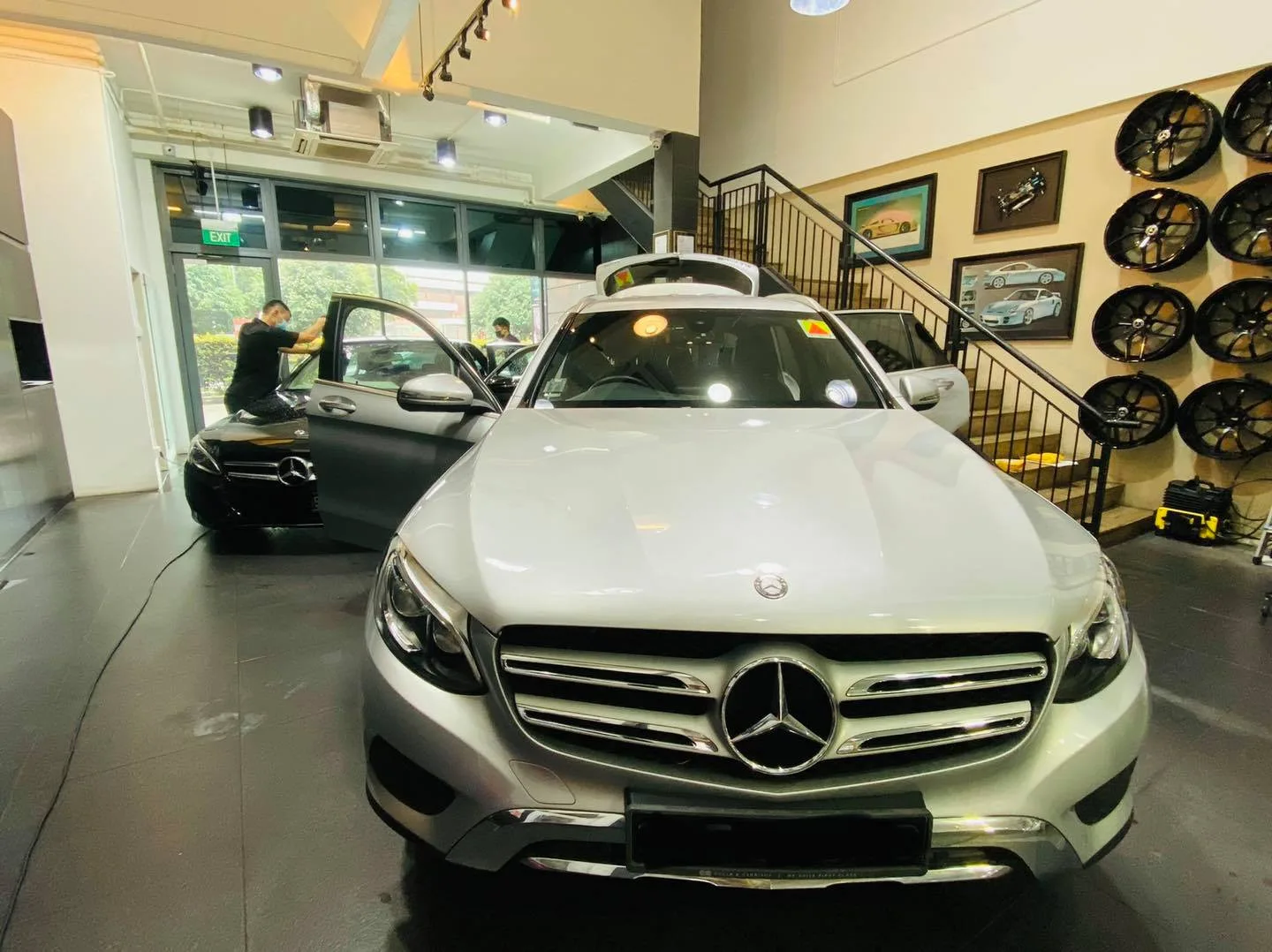Silver Mercedes-Benz GLC front view in the Infratint Singapore showroom after tinting
