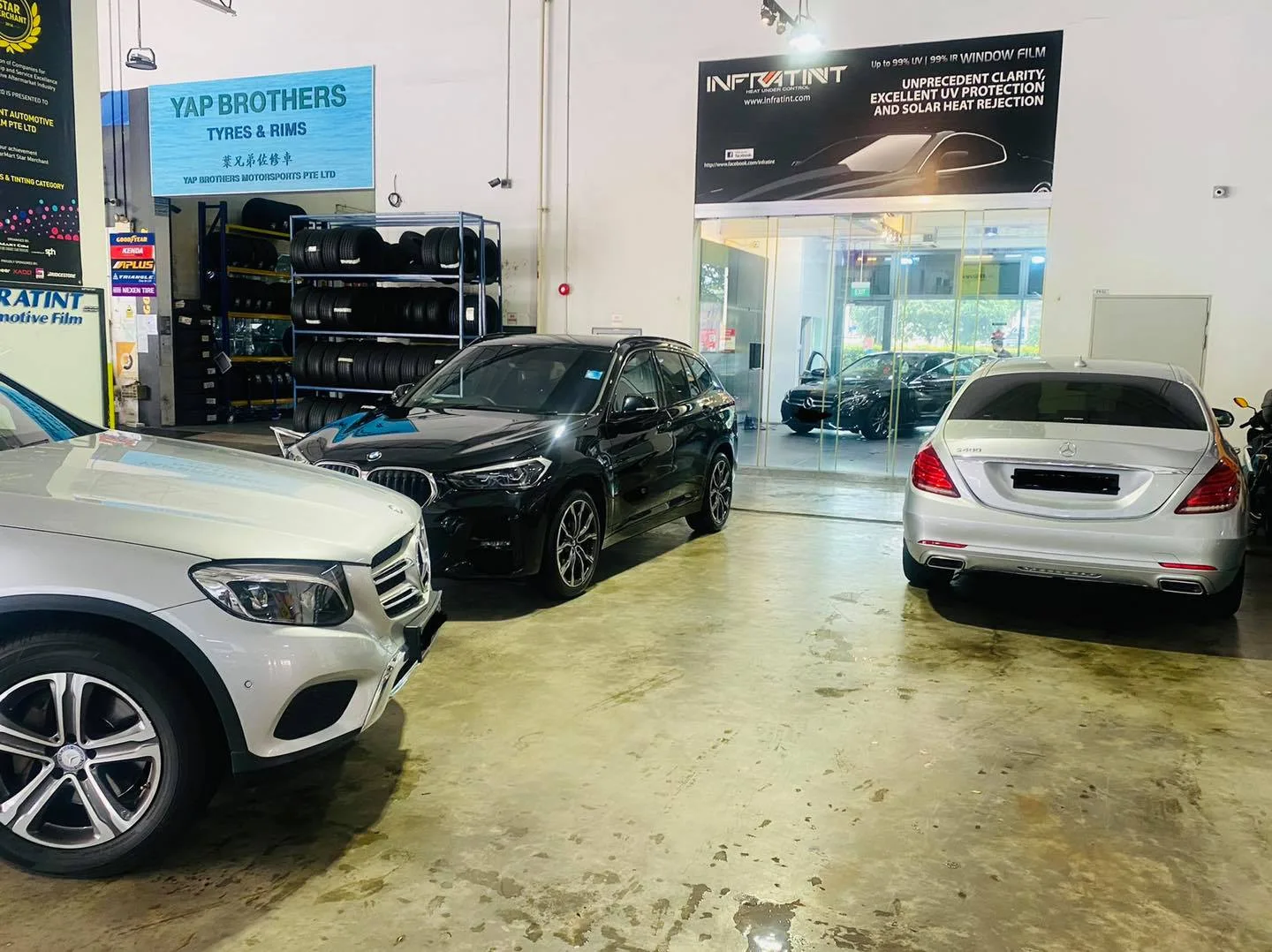 Silver Mercedes-Benz GLC SUV in the install bay at Infratint Singapore
