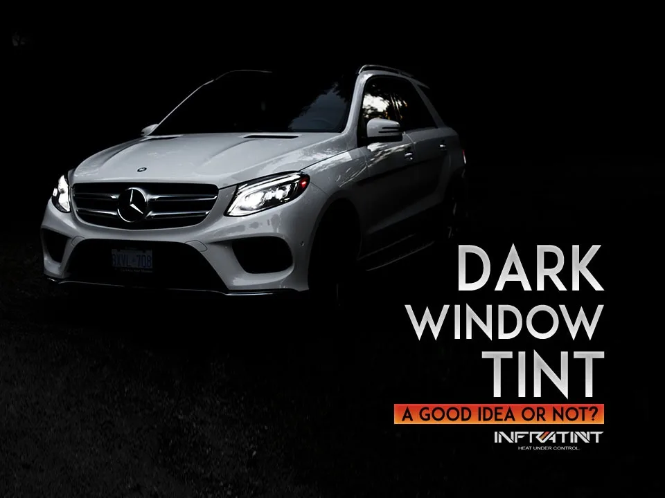 Dark Window Tint guide title card showing a silver Mercedes-Benz GLE SUV on a black background