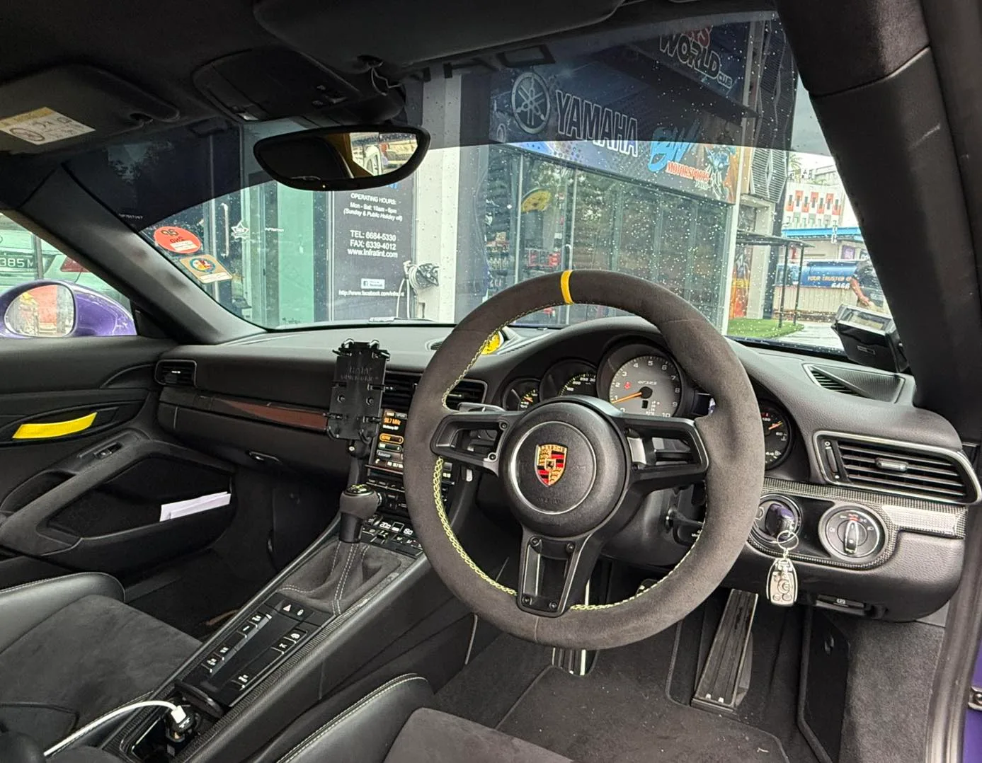Porsche GT3 RS Alcantara steering wheel and cockpit at Infratint Singapore