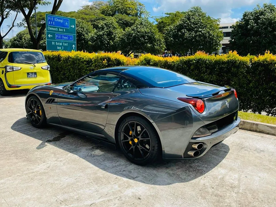 Grey Ferrari California with roof up after window tinting at Infratint Singapore