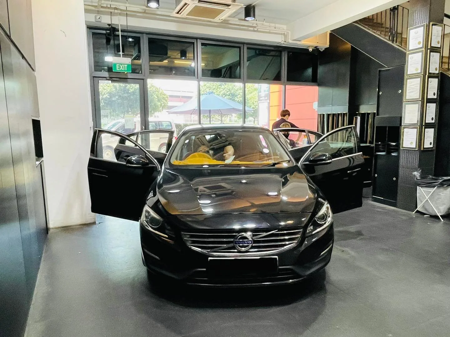 Black Volvo S60 sedan front view at Infratint Singapore