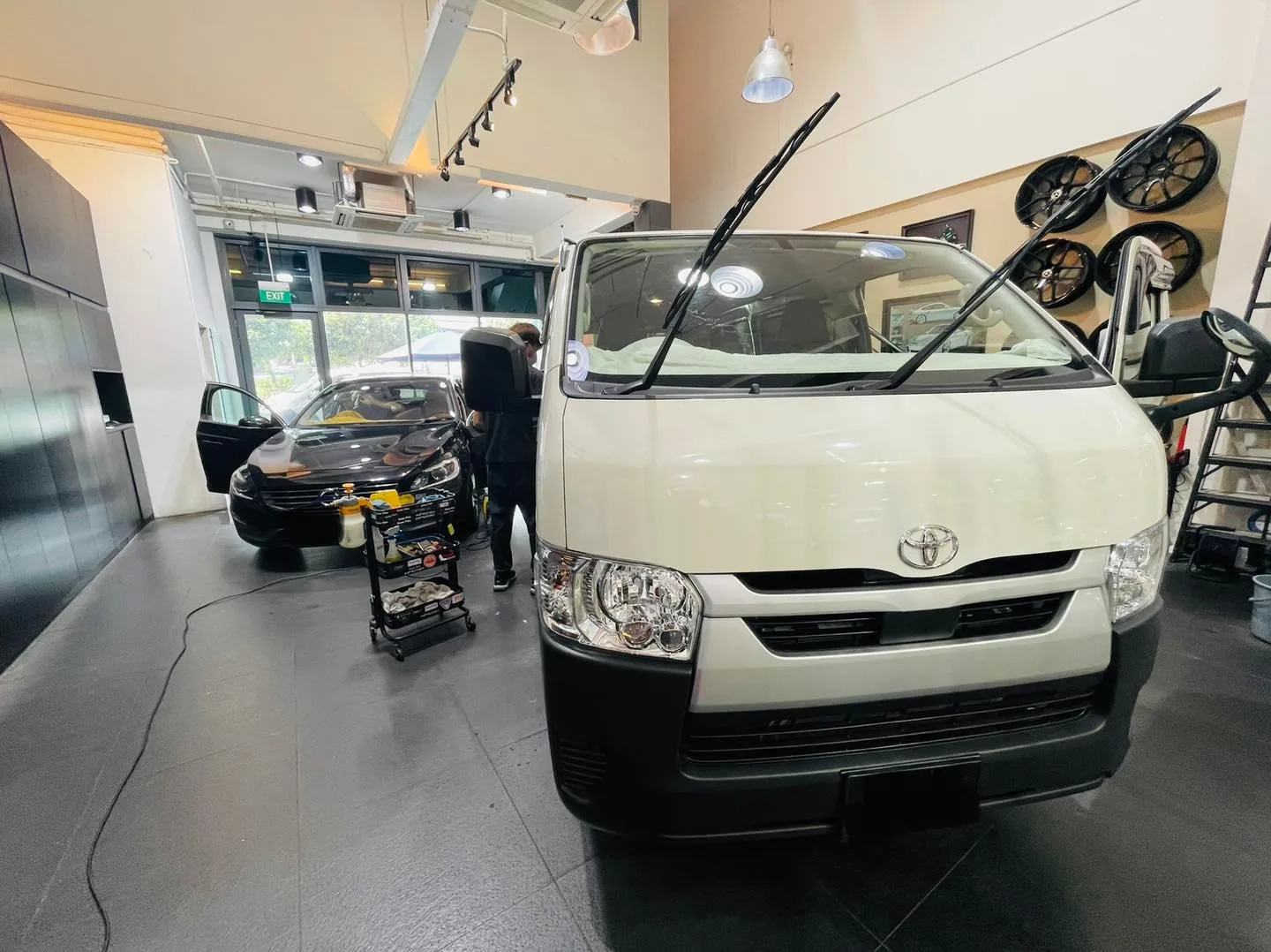 White Toyota Hiace van at Infratint Singapore for window film