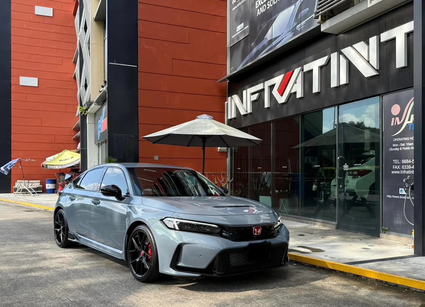 Grey Honda Civic Type R FL5 front three-quarter view outside Infratint Singapore