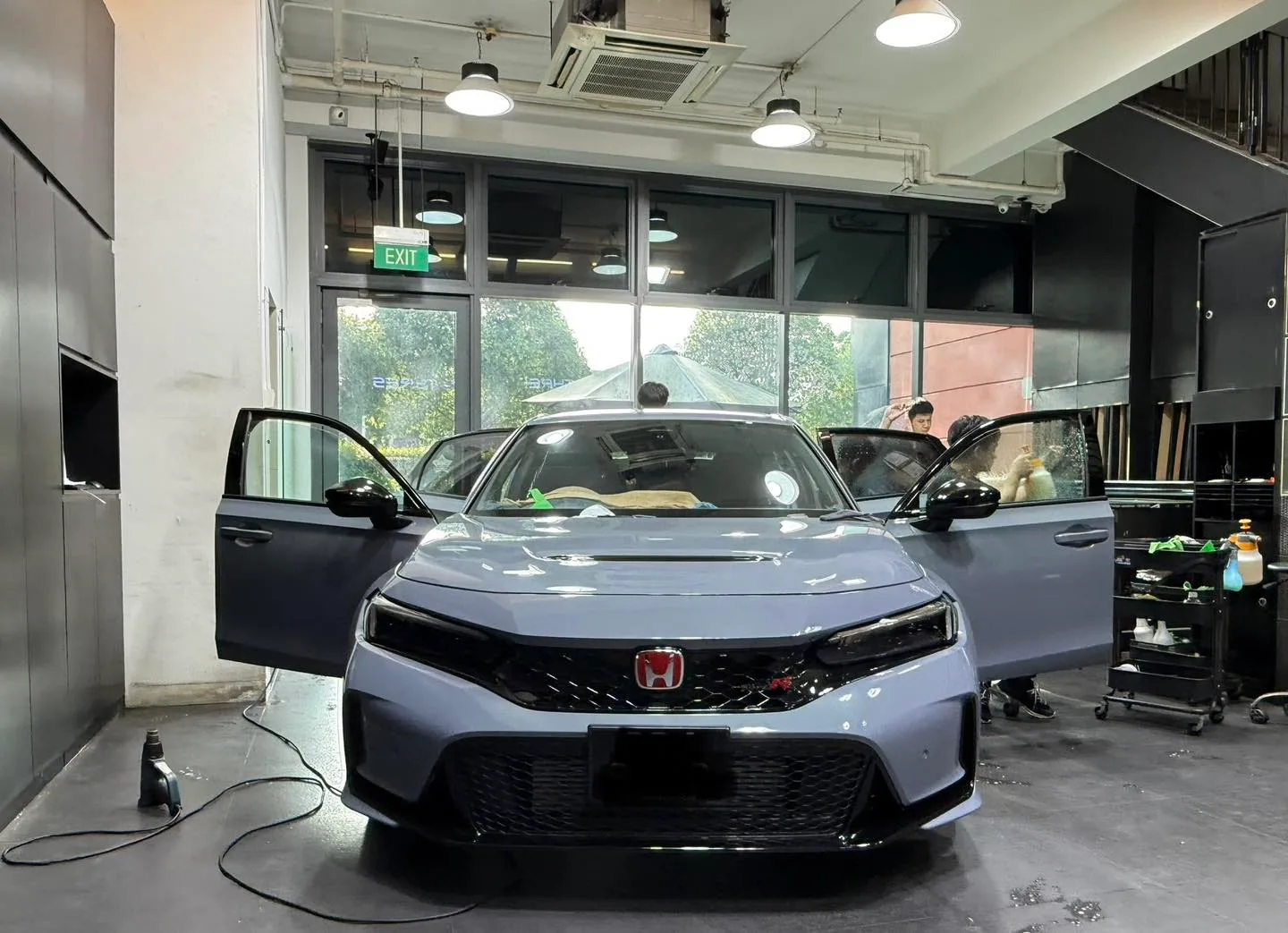 Honda Civic Type R FL5 with doors open inside the Infratint workshop