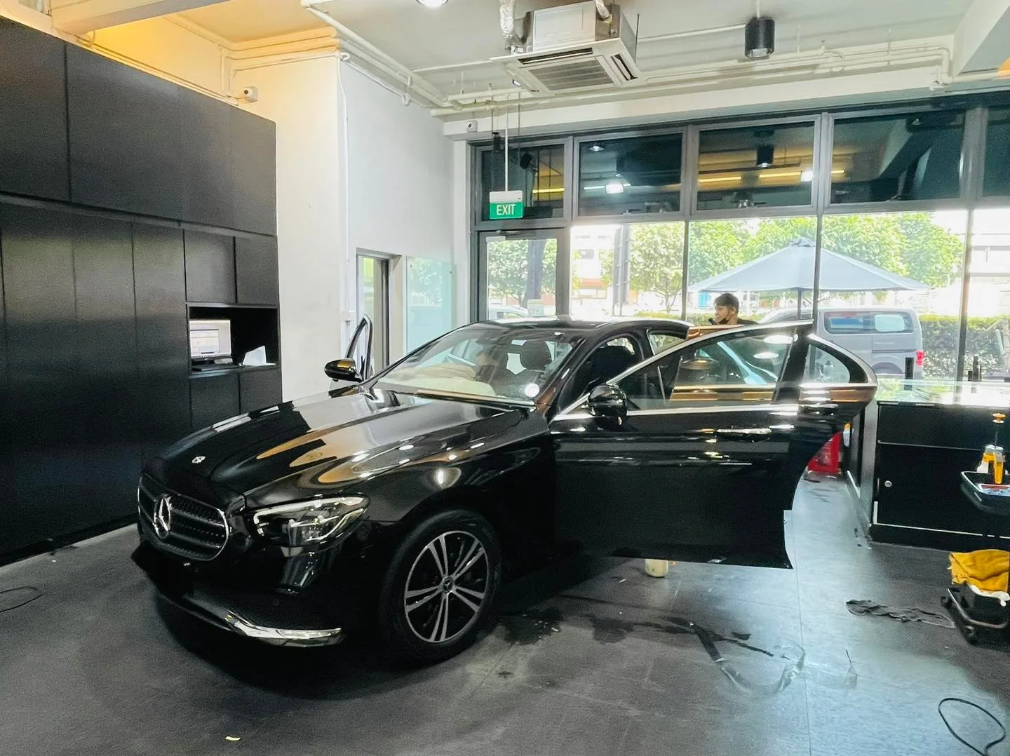 Black Mercedes-Benz E-Class having window film fitted at Infratint Singapore