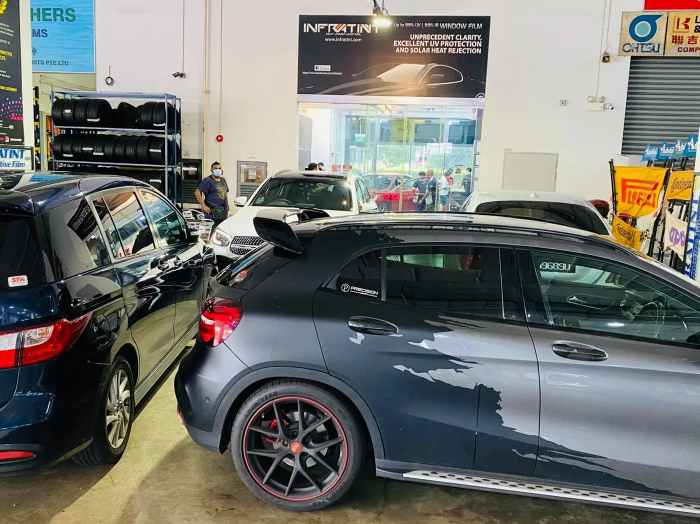 Dark grey Mercedes-AMG GLA at Infratint Singapore for window film installation