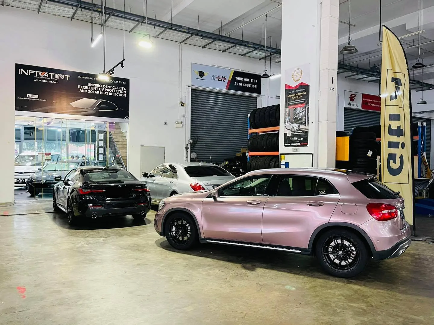 Rose gold Mercedes-Benz GLA SUV at Infratint Singapore install bay