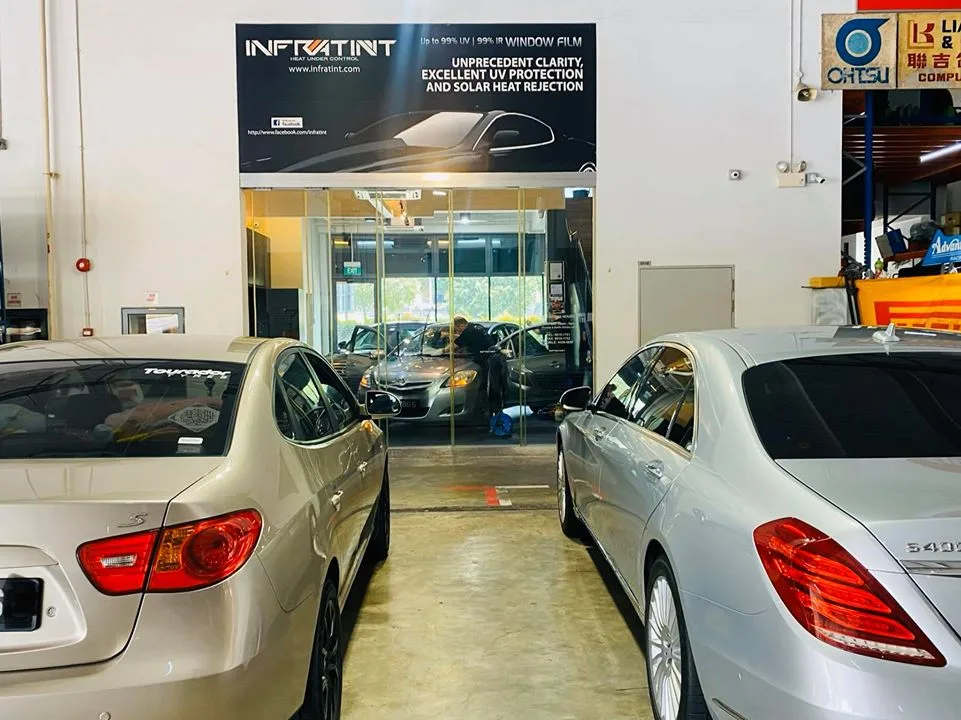 Hyundai Avante and Mercedes-Benz S-Class parked rear-on at Infratint Singapore