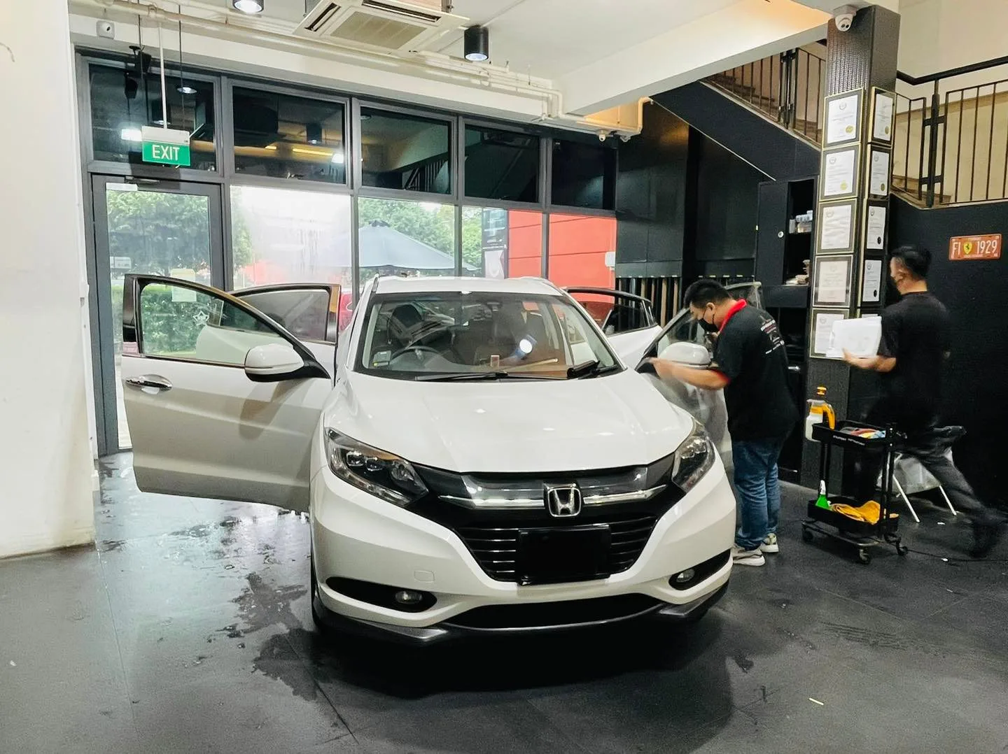 White Honda Vezel having side windows tinted at Infratint Singapore