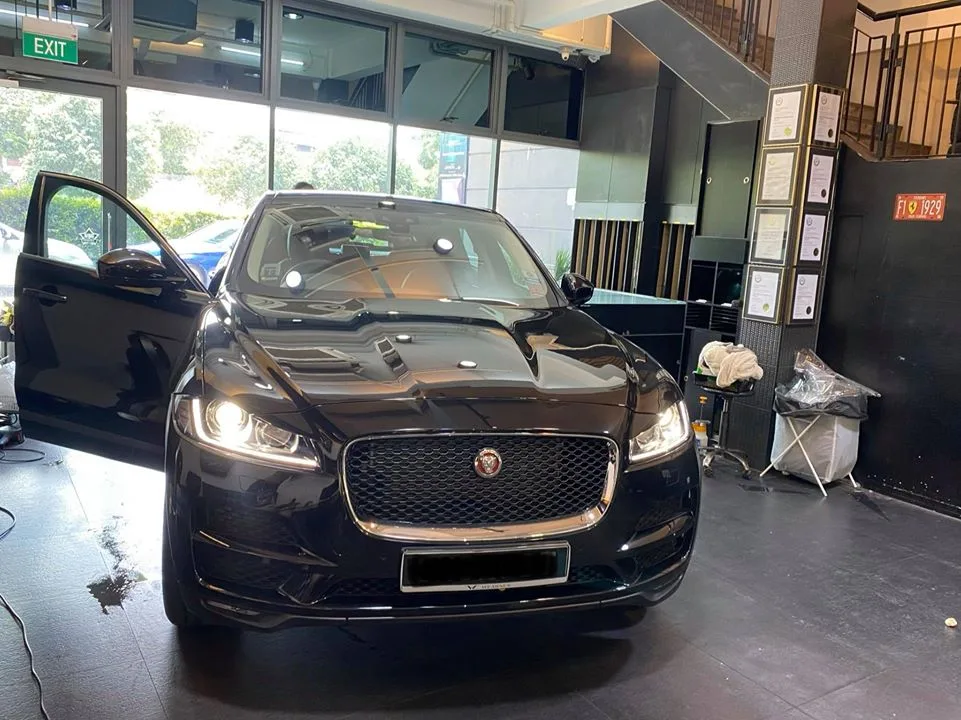 Black Jaguar F-Pace front grille and badge at Infratint Singapore