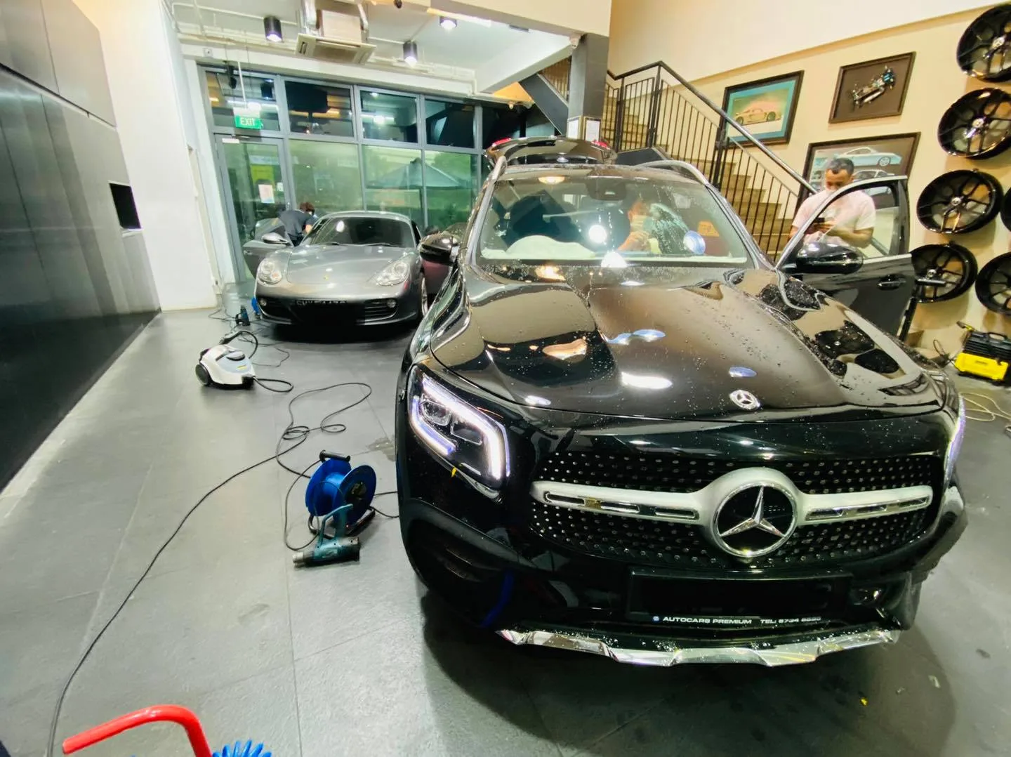 Black Mercedes-Benz GLB SUV during window film install at Infratint Singapore