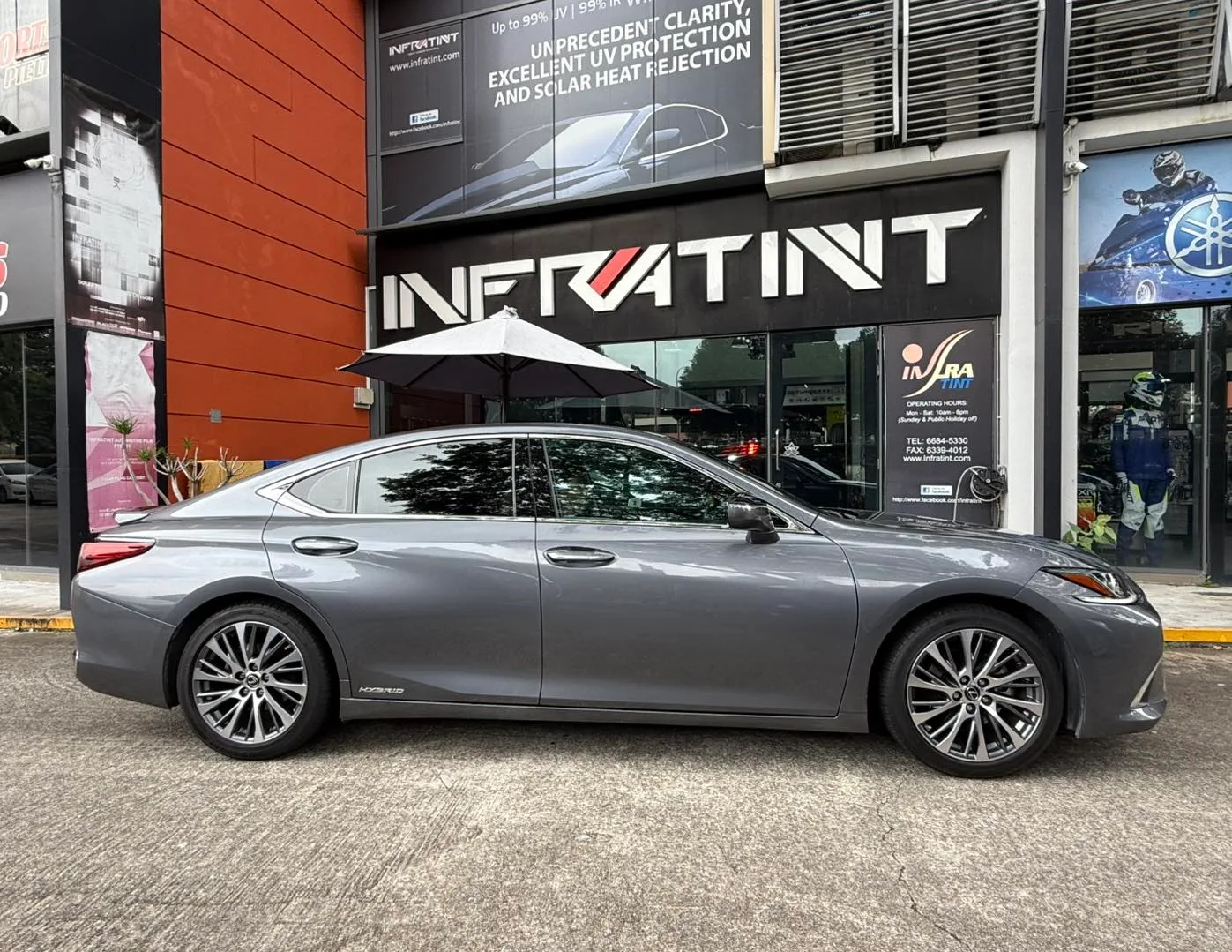 Grey Lexus ES300h side profile with tinted windows at Infratint Singapore