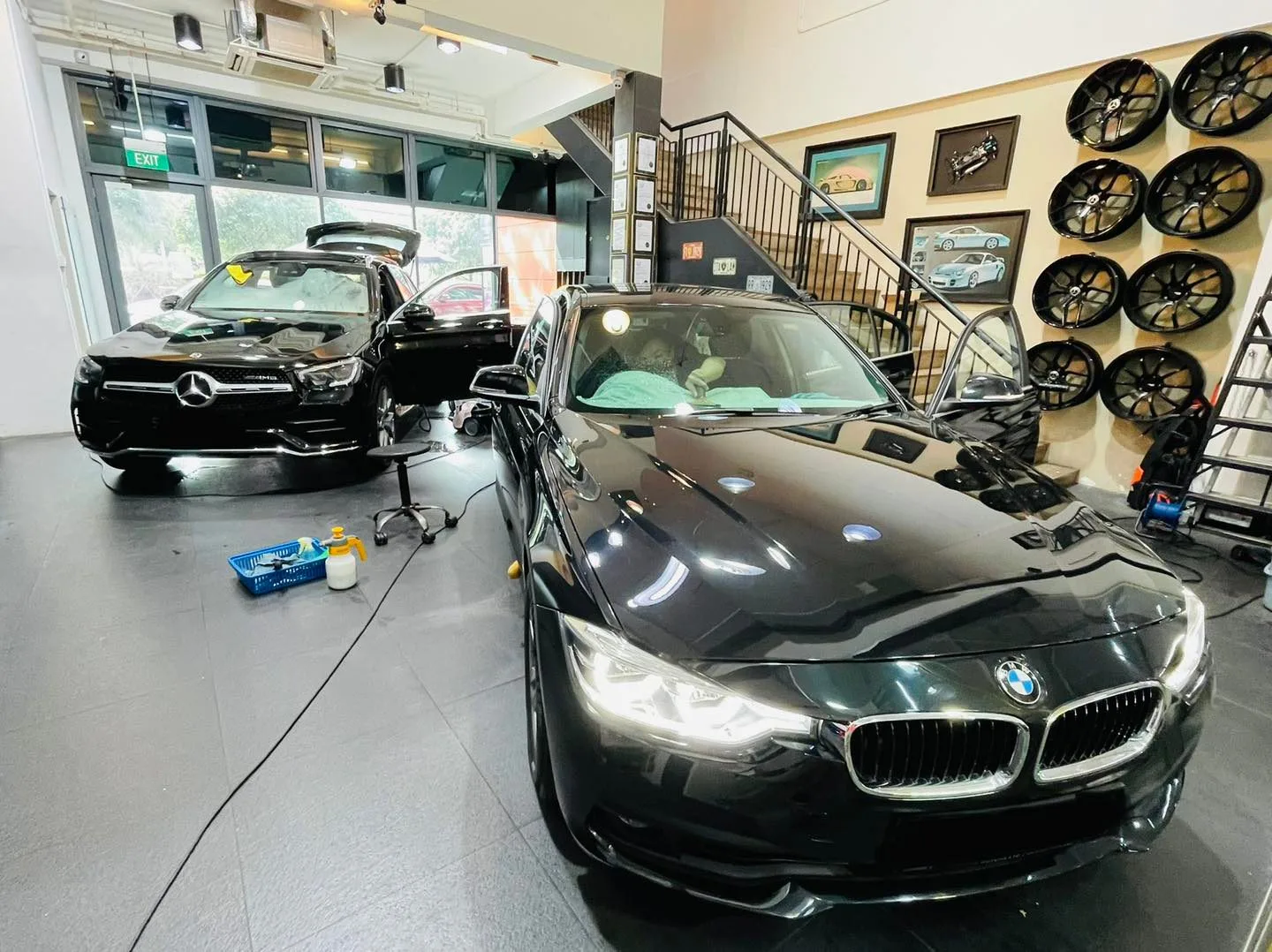 Black BMW 3 Series and Mercedes-Benz SUV inside Infratint Singapore