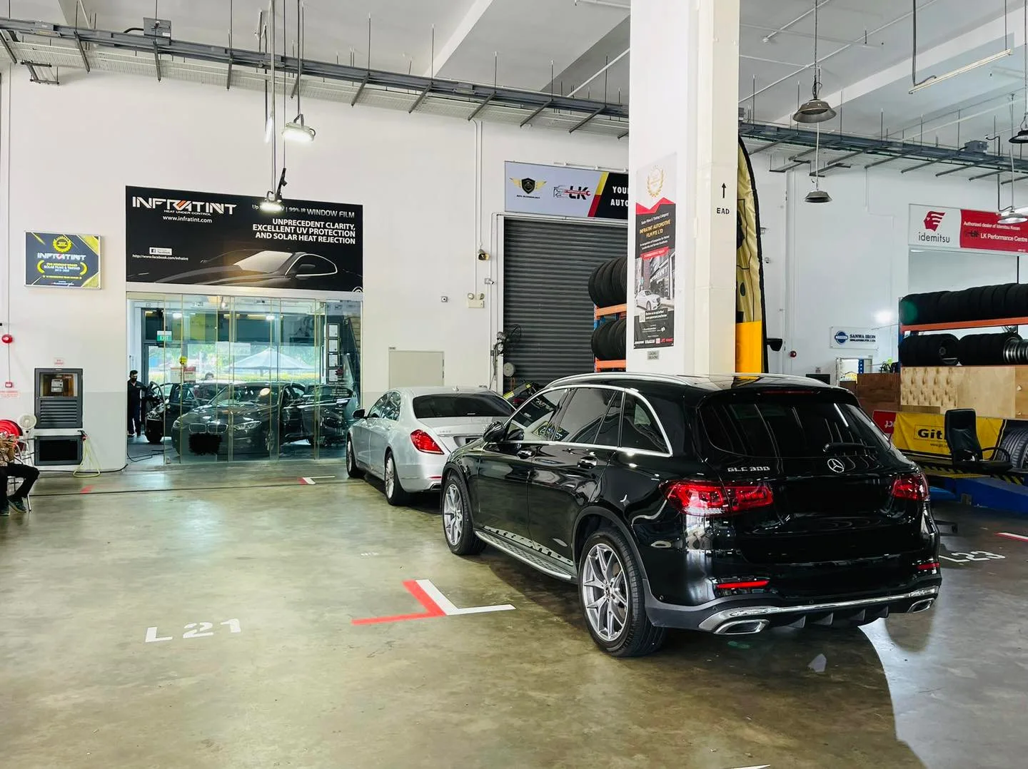 Black Mercedes-Benz GLC SUV inside the Infratint Singapore workshop