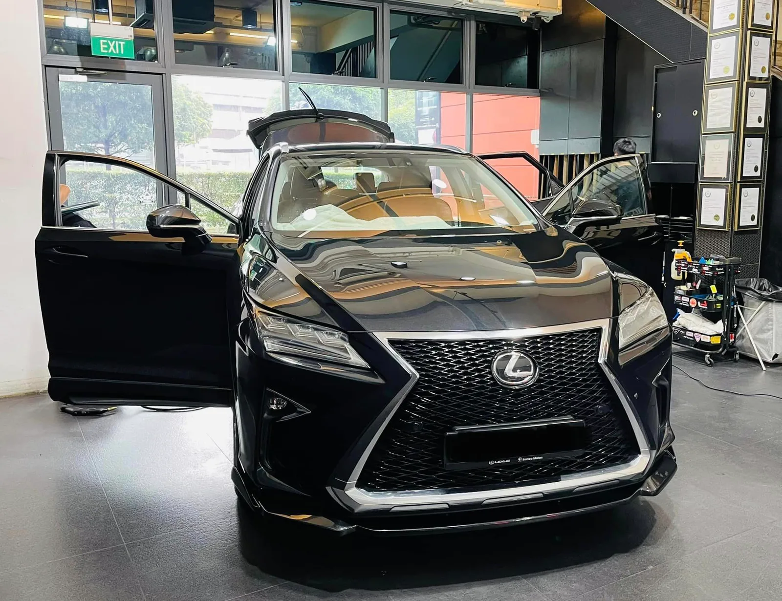 Black Lexus SUV front view with door open at Infratint Singapore