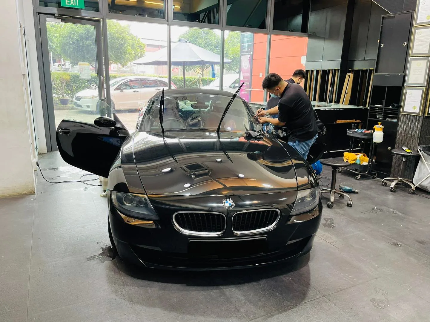Black BMW Z4 roadster having window film applied at Infratint Singapore