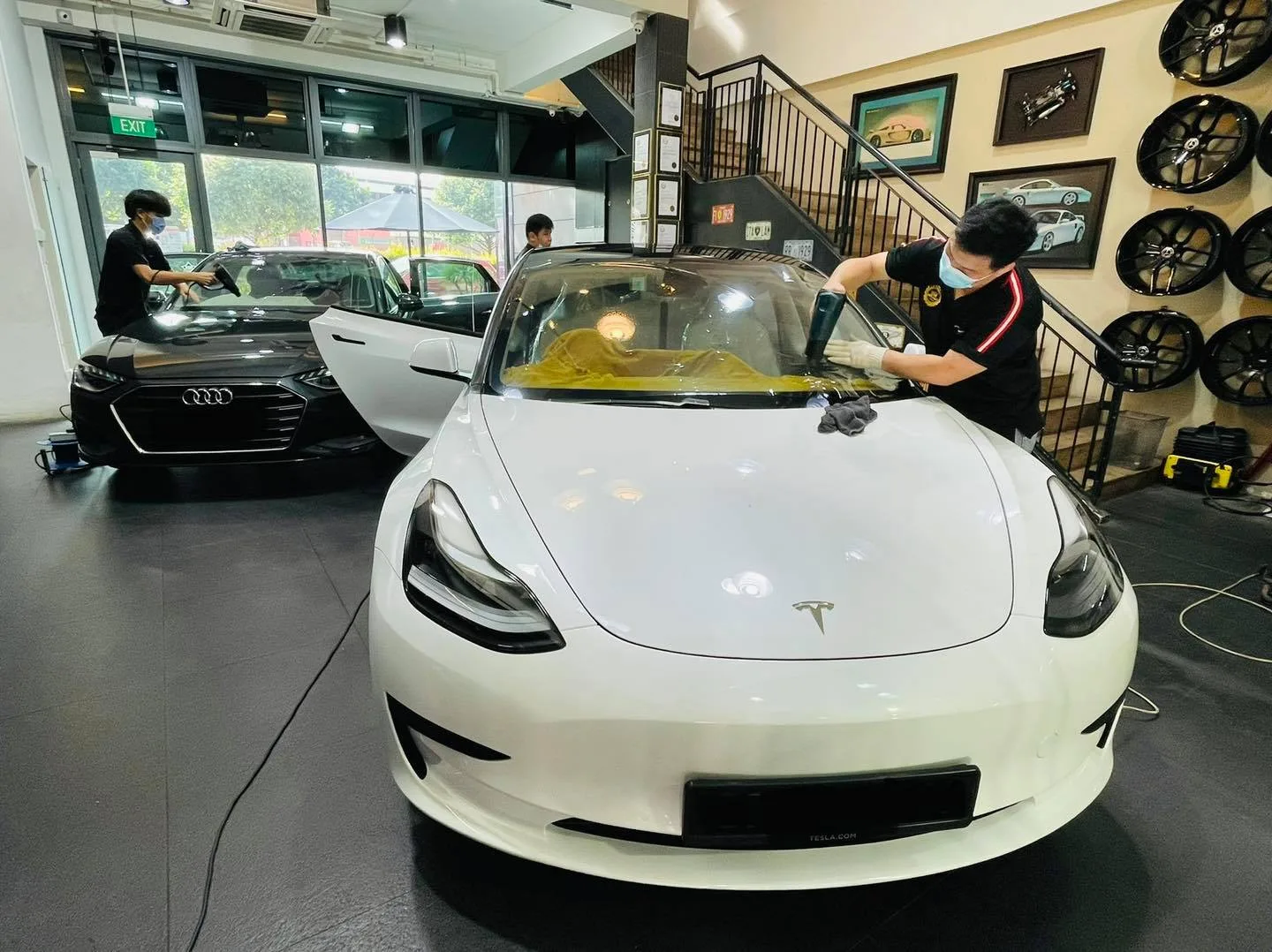White Tesla Model 3 having window film fitted at Infratint Singapore