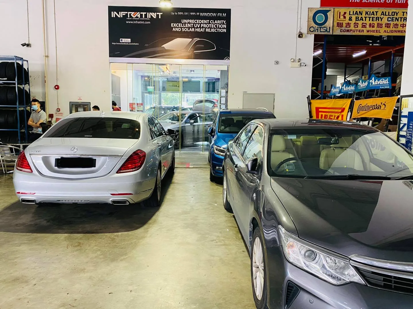 Silver Mercedes-Benz S-Class and grey Toyota Camry at Infratint Singapore