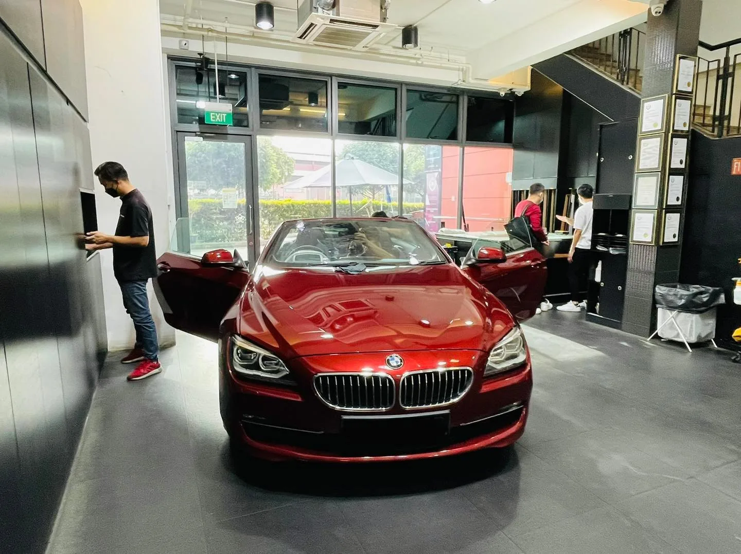 Front grille of a red BMW 6 Series convertible at Infratint Singapore