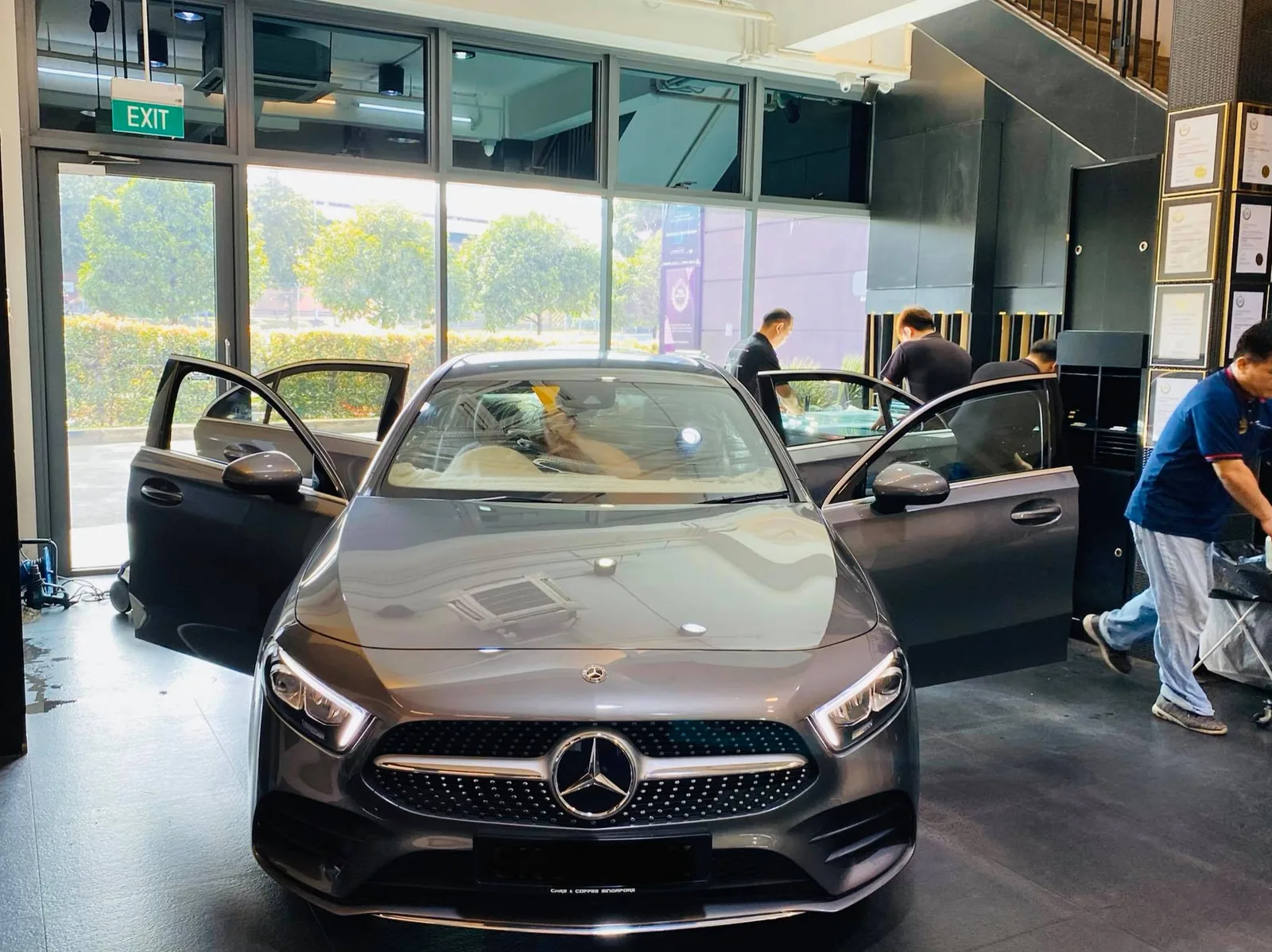 Grey Mercedes-Benz A-Class sedan before window tinting at Infratint Singapore