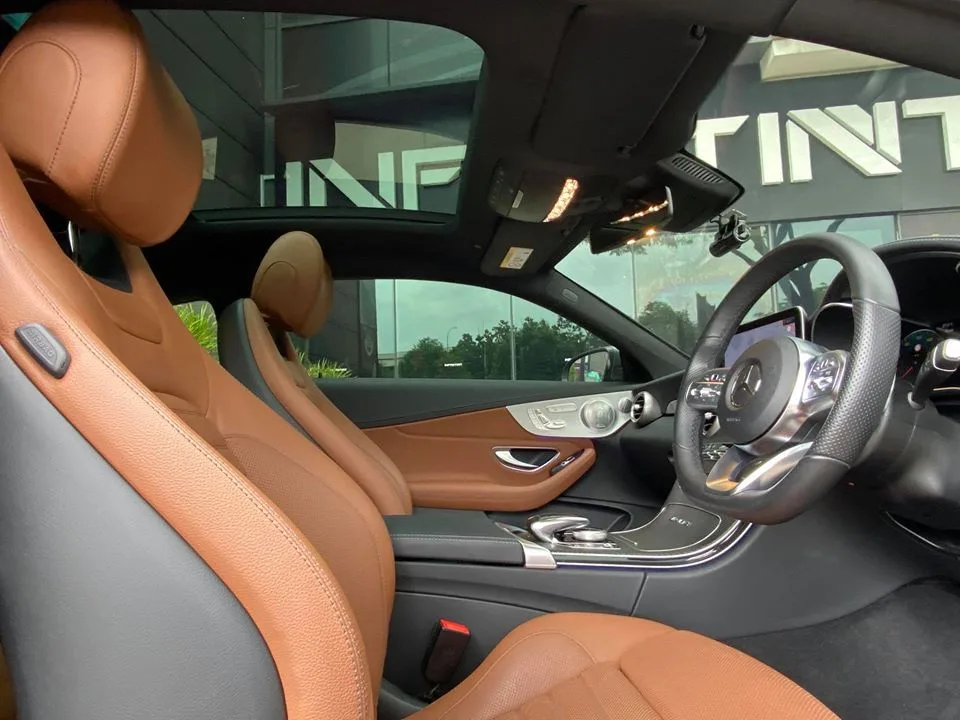 Cognac leather interior of a Mercedes-Benz C-Class Coupe at Infratint Singapore