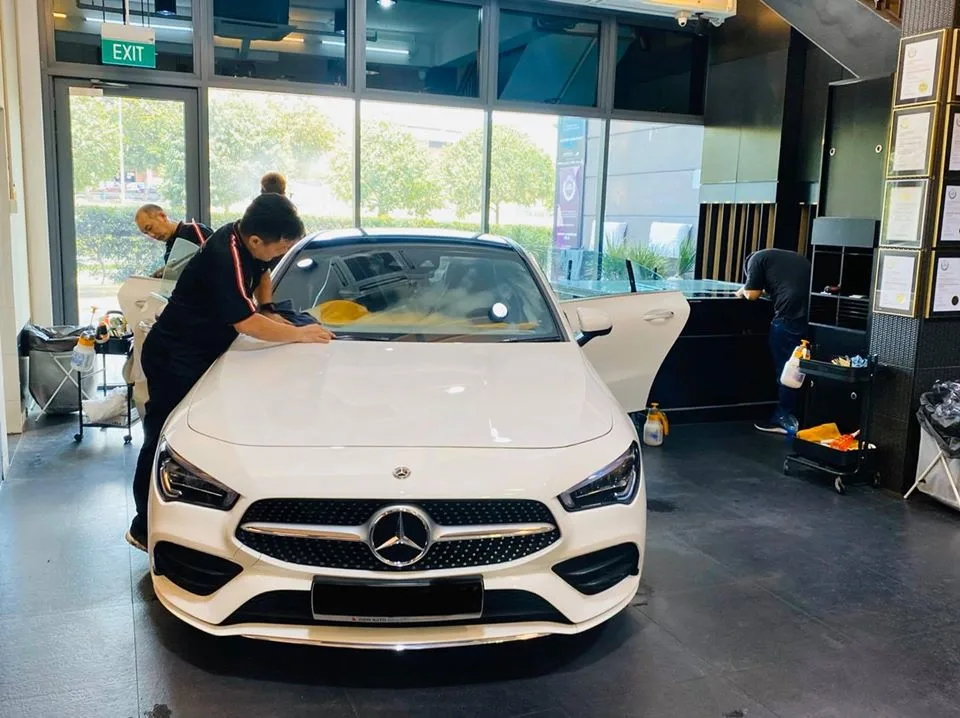 White Mercedes-Benz CLA having windshield film installed at Infratint Singapore