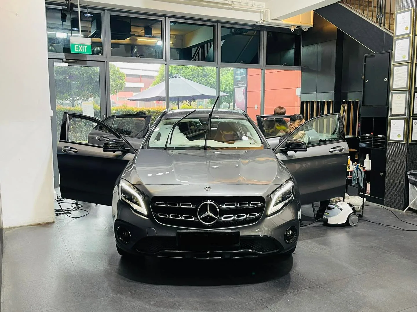 Grey Mercedes-Benz GLA front view at Infratint Singapore for window tinting