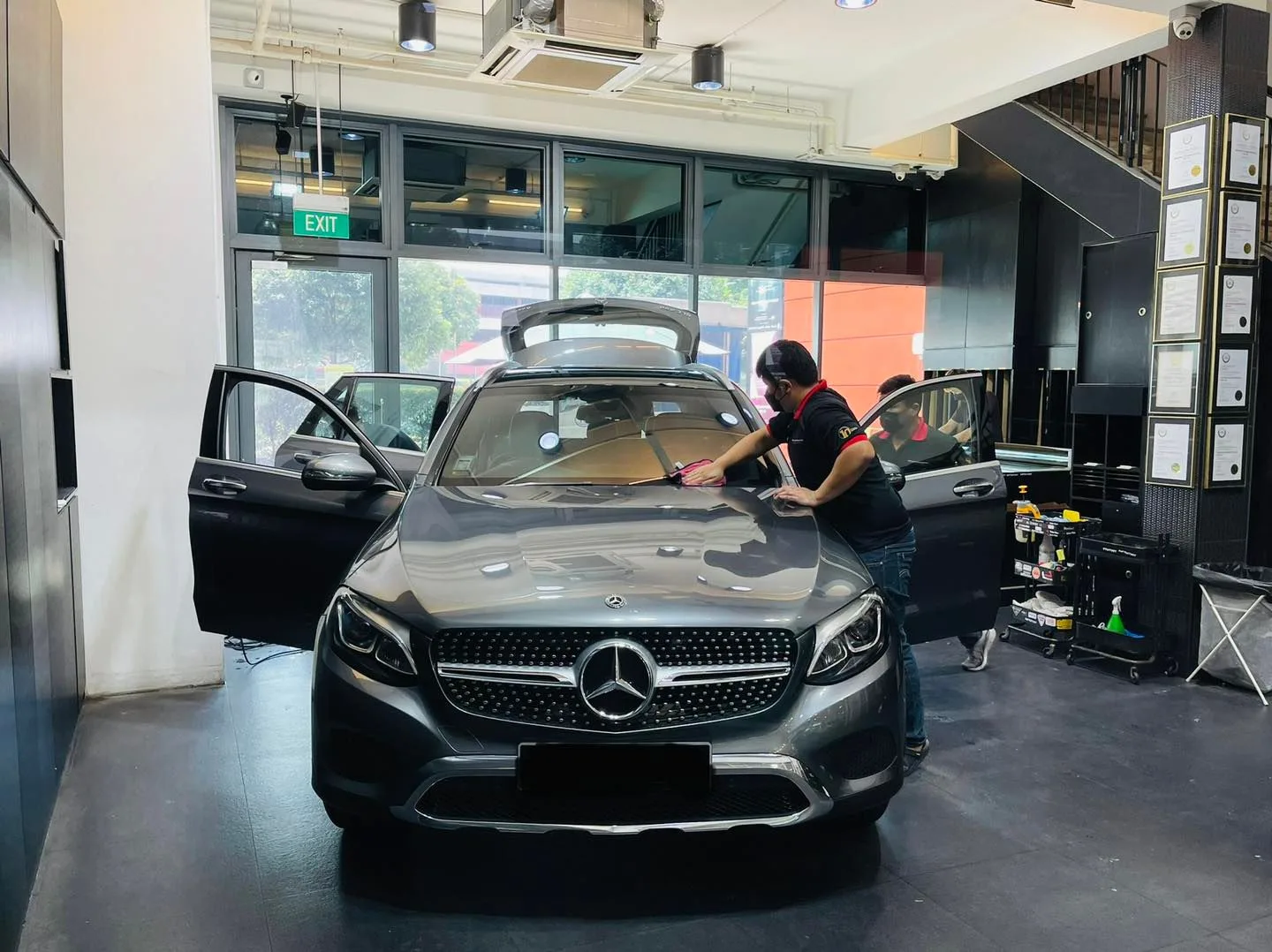 Grey Mercedes-Benz GLC SUV having window film fitted at Infratint Singapore