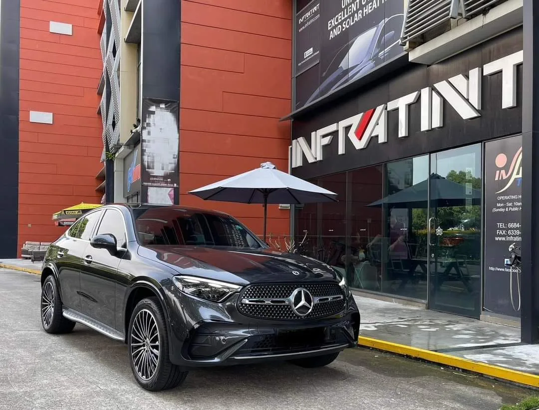 Tinted dark grey Mercedes-Benz GLC300e front three-quarter view at Infratint Singapore
