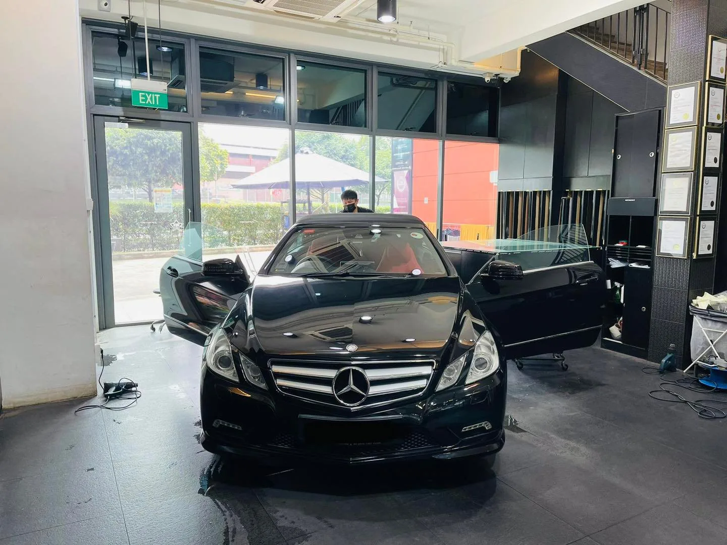 Black two-door Mercedes-Benz E-Class at Infratint Singapore for window film