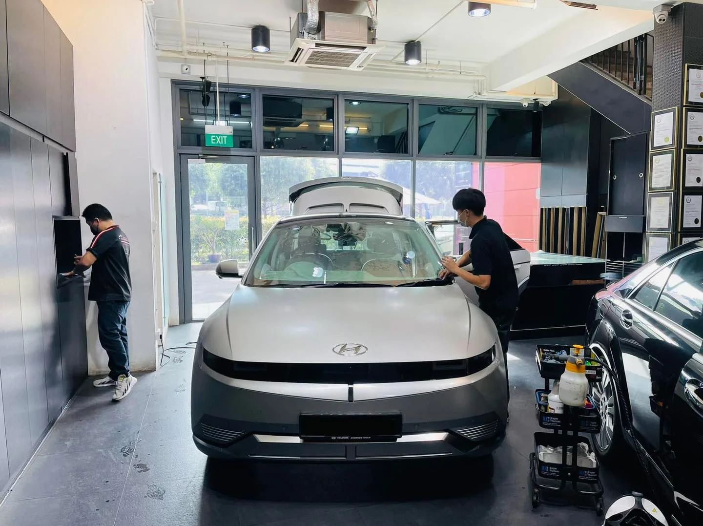 Silver Hyundai Ioniq 5 being tinted at Infratint Singapore