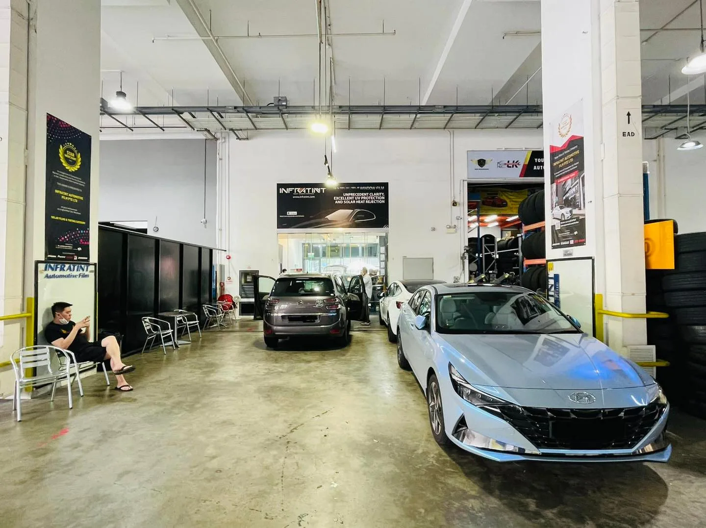 Silver Hyundai sedan in the Infratint Singapore install bay