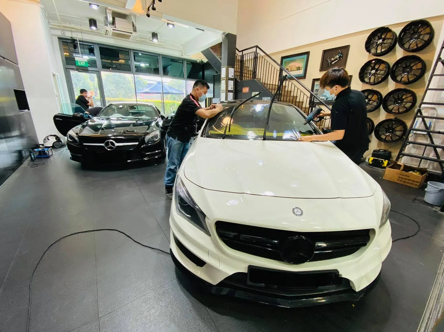 White Mercedes-Benz CLA being tinted at Infratint Singapore