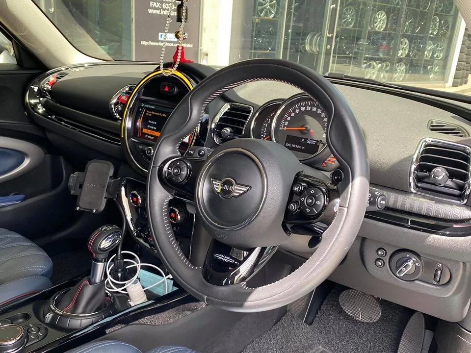 Mini Clubman interior steering wheel and manual gearbox at Infratint Singapore