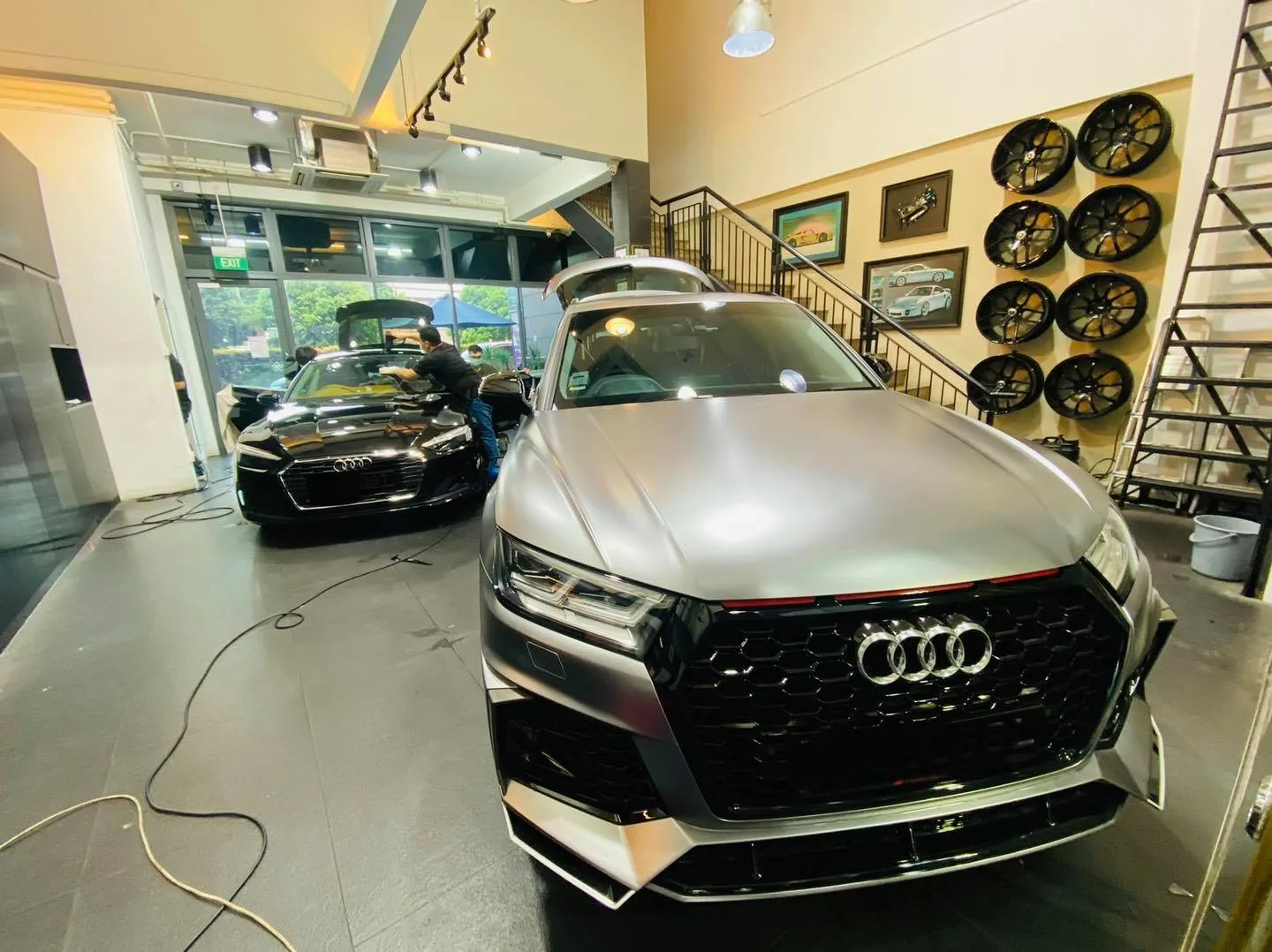 Grey Audi RS SUV inside the Infratint Singapore workshop