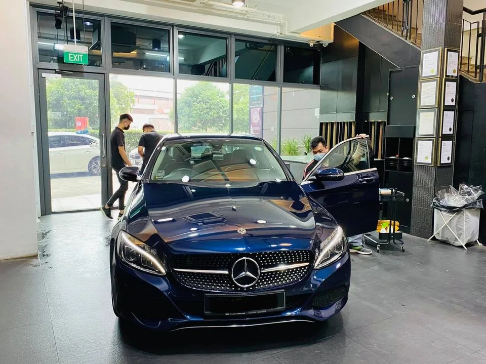 Dark blue Mercedes-Benz C-Class front view at Infratint Singapore for window film