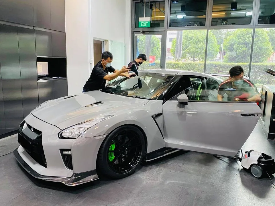 Grey Nissan GT-R having window film installed at Infratint Singapore