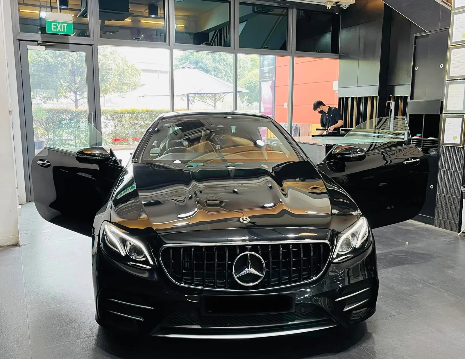 Black Mercedes-Benz E-Class window film installation at Infratint Singapore