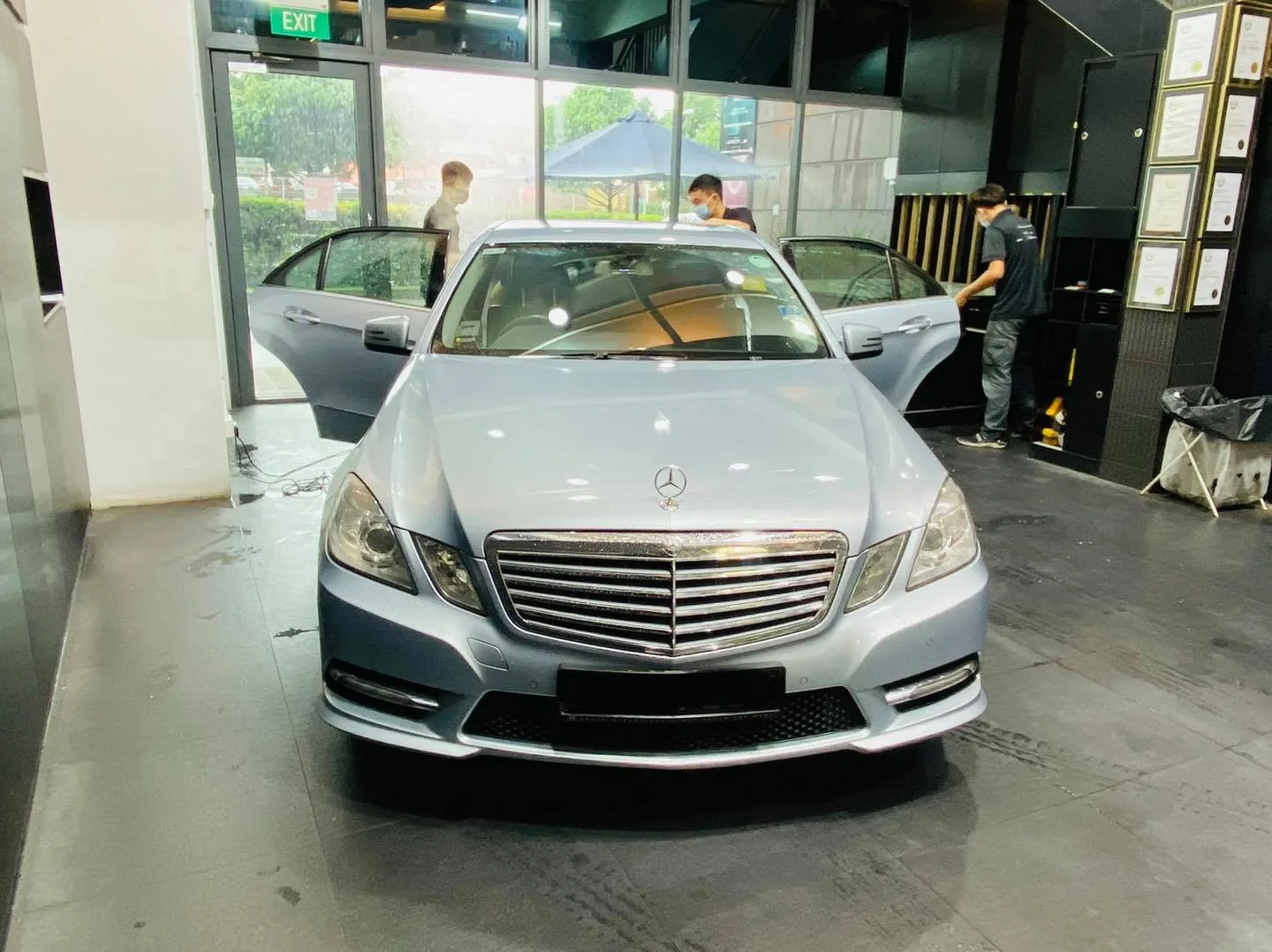 Silver Mercedes-Benz E-Class front view at Infratint Singapore after window tinting