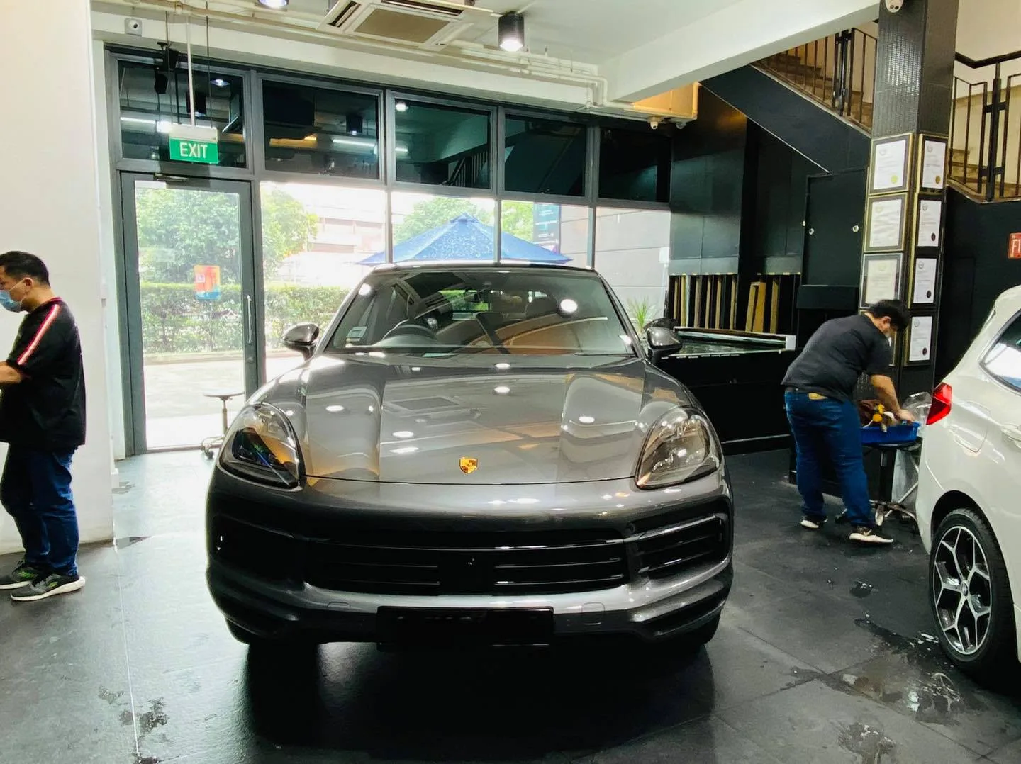 Grey Porsche Cayenne SUV at Infratint Singapore for window tinting