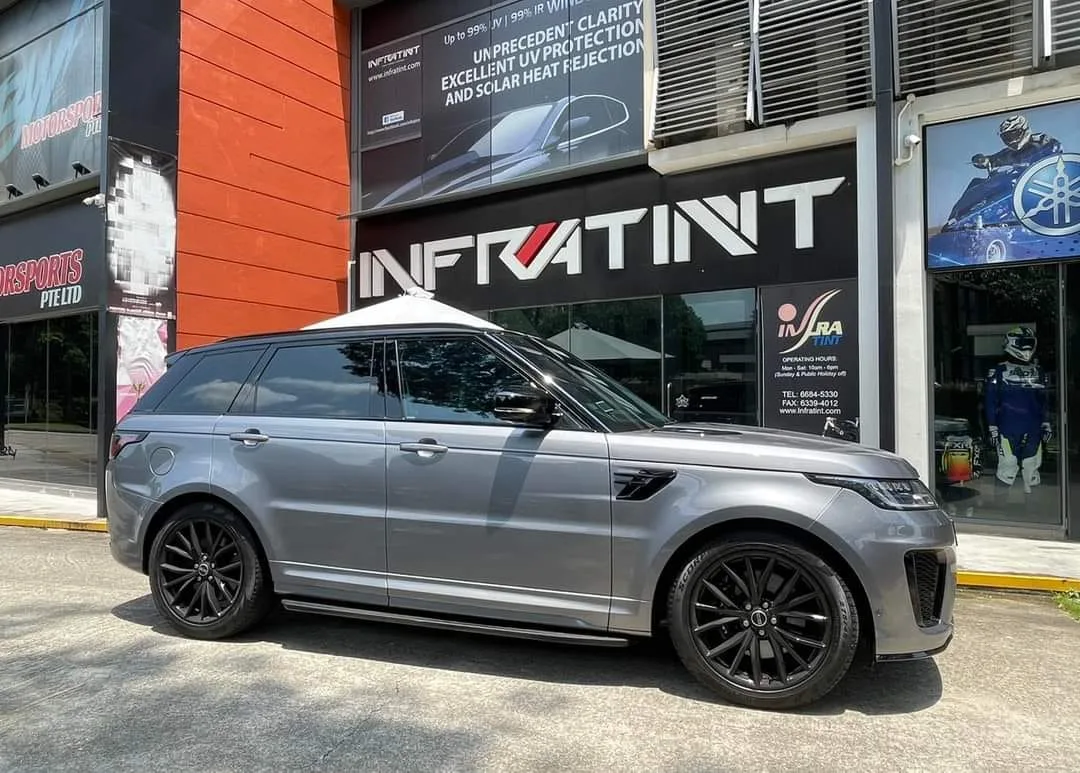 Grey Range Rover SVR side profile with tinted windows at Infratint Singapore