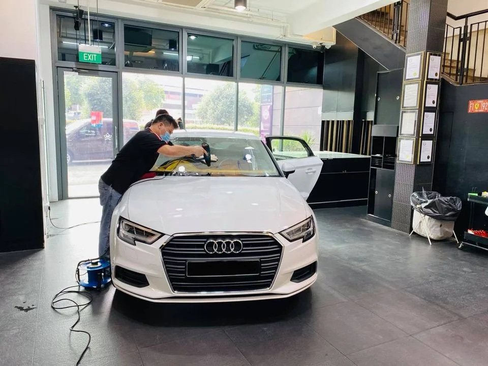 White Audi A3 having windscreen film fitted at Infratint Singapore